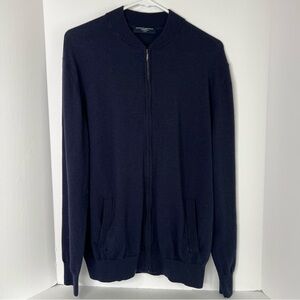 Charles Tyrwhitt Dark Blue Pure Merino Wool Zip-Up Men’s Sweater Cardigan Sz L